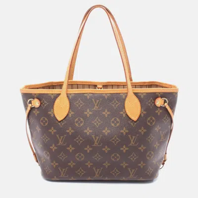 Pre-owned Louis Vuitton Neverfull Brown Monogram Canvas Leather Pm Tote