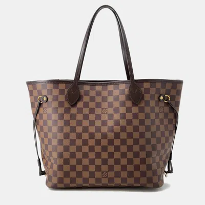 Pre-owned Louis Vuitton Neverfull Cerise Damier Ebene Canvas Size Mm In Brown
