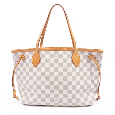 Pre-owned Louis Vuitton Neverfull Damier Azur Coated Canvas In Gold