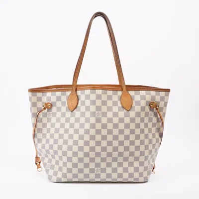 Pre-owned Louis Vuitton Neverfull Damier Azur Coated Canvas Tote Bag In Gold