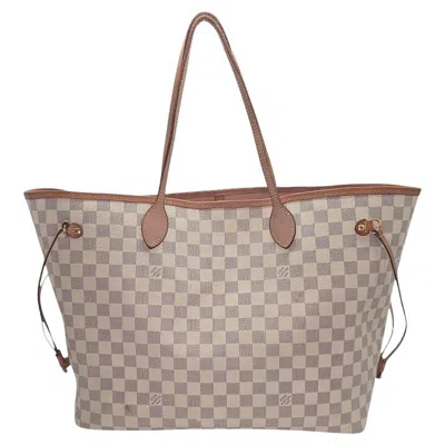 Pre-owned Louis Vuitton Neverfull Damier Azur Gm Tote Rose Ballerine In Red