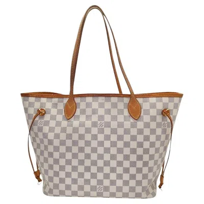 Pre-owned Louis Vuitton Neverfull Damier Azur Mm Tote Rose Beige In Red