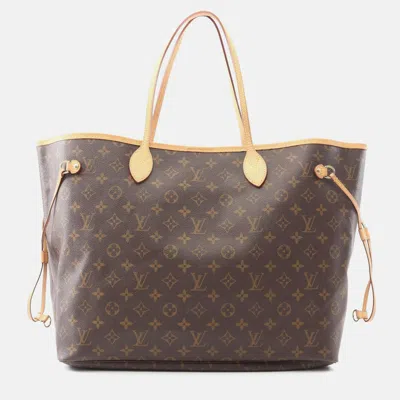 Pre-owned Louis Vuitton Neverfull Gm Shoulder Tote Bag Monogram Canvas In Brown