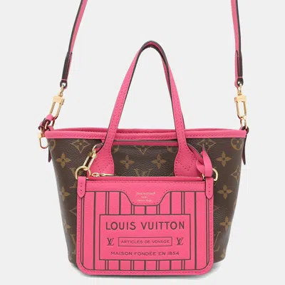 Pre-owned Louis Vuitton Neverfull Inside Out Rose Buffalo Pondichery Leather/brown Monogram Size Bb