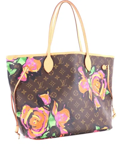 Pre-owned Louis Vuitton Neverfull Limited Edition Monogram Roses Mm Tote Bag In Brown