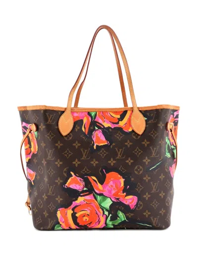 Pre-owned Louis Vuitton Neverfull Limited Edition Monogram Roses Mm Tote Bag In Brown