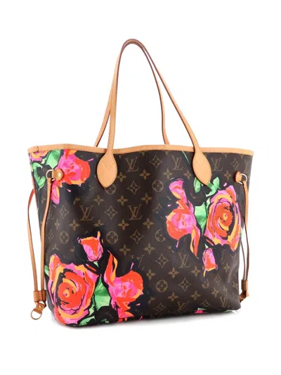 Pre-owned Louis Vuitton Neverfull Limited Edition Monogram Roses Mm Tote Bag In Brown