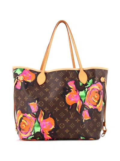 Pre-owned Louis Vuitton Neverfull Limited Edition Monogram Roses Mm Tote Bag In Brown
