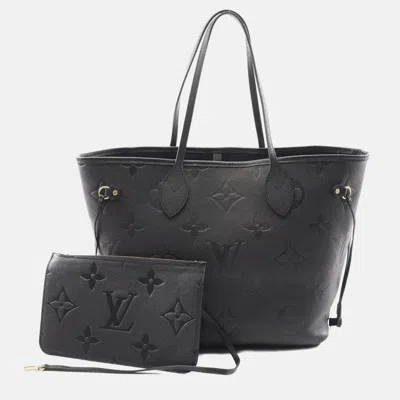 Pre-owned Louis Vuitton Neverfull Mm Black Monogram Empreinte Leather Tote
