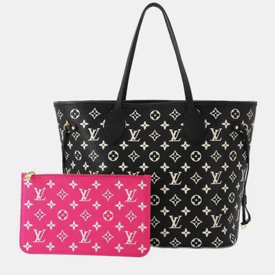 Pre-owned Louis Vuitton Neverfull Mm Black/white Empriente Leather Tote Bag