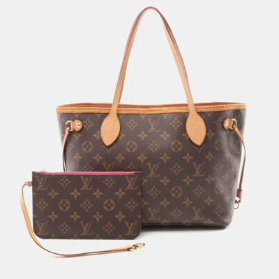 Pre-owned Louis Vuitton Neverfull Mm Brown Monogram Canvas Pivoine Shoulder Tote