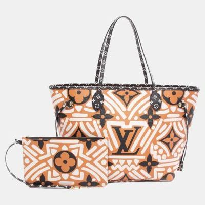 Pre-owned Louis Vuitton Neverfull Mm Creme Monogram Giant Canvas Tote Bag In White