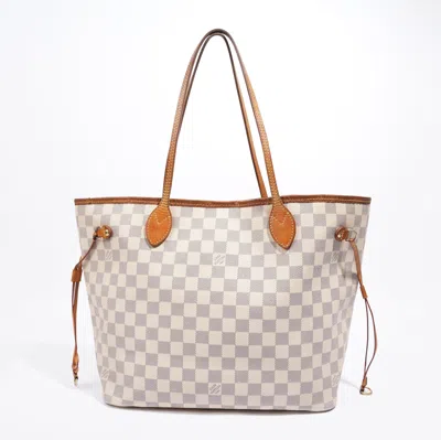 Pre-owned Louis Vuitton Neverfull Mm Damier Azur Coated Canvas In Gold