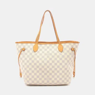 Pre-owned Louis Vuitton Neverfull Mm Damier Azur Shoulder Bag Tote Bag Pvc Leather White