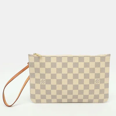 Pre-owned Louis Vuitton Neverfull Mm Damnier Azur Canvas Pochette In Beige