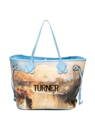 Pre-owned Louis Vuitton Neverfull Mm Jeff Koons Turner Painting Shoulder Bag In Neutral