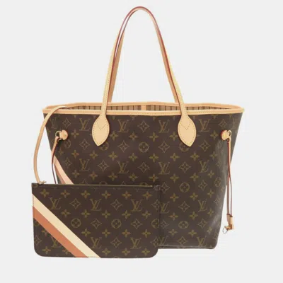 Pre-owned Louis Vuitton Neverfull Mm Mon Monogram Tote Bag In Camel Quartz In Brown