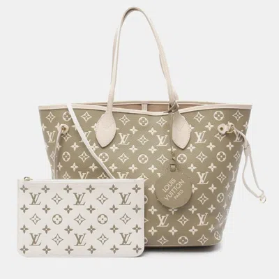 Pre-owned Louis Vuitton Neverfull Mm Monogram Empreinte Spring In The City Khaki Beige Leather Tote In Sand