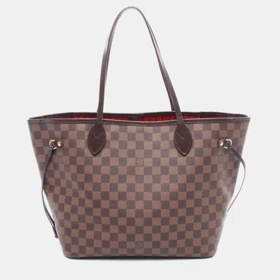 Pre-owned Louis Vuitton Neverfull Mm Shoulder Tote Bag Damier Brown Ebene