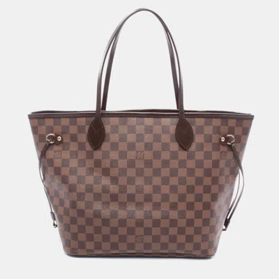Pre-owned Louis Vuitton Neverfull Mm Shoulder Tote Bag Damier Canvas Leather Ebene In Brown