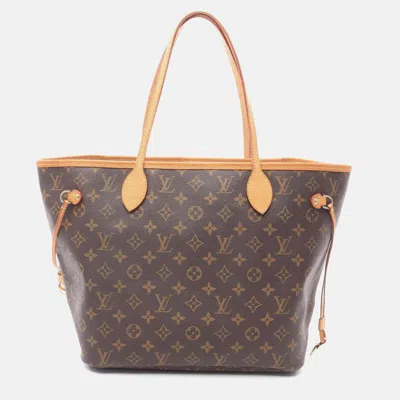 Pre-owned Louis Vuitton Neverfull Mm Shoulder Tote Bag Monogram Canvas Brown