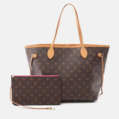 Pre-owned Louis Vuitton Neverfull Mm Shoulder Tote Bag Monogram Canvas In Brown