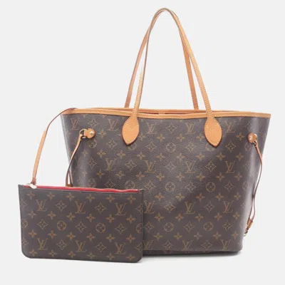 Pre-owned Louis Vuitton Neverfull Mm Shoulder Tote Bag Monogram Canvas Brown