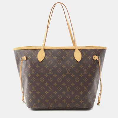 Pre-owned Louis Vuitton Neverfull Mm Shoulder Tote Bag Monogram Canvas Leather In Brown