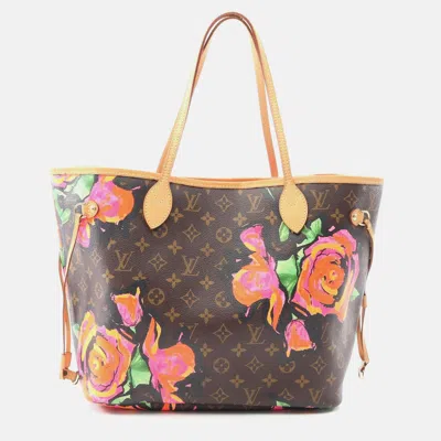 Pre-owned Louis Vuitton Neverfull Mm Shoulder Tote Bag Monogram Rose Pink