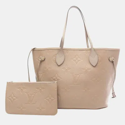 Pre-owned Louis Vuitton Neverfull Mm Tote Bag In Monogram Empreinte Leather Beige In Sand
