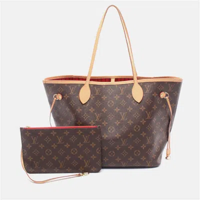 Pre-owned Louis Vuitton Neverfull Mm Tote Bag Monogram Canvas Brown Cerise