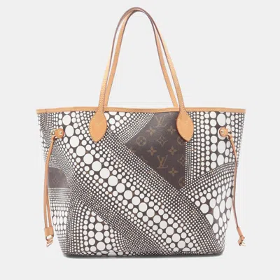Pre-owned Louis Vuitton Neverfull Mm Tote Bag Pvc-coated Canvas And Leather Monogram Wave White/brown