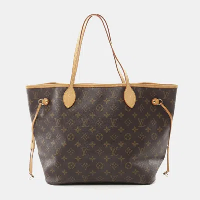 Pre-owned Louis Vuitton Neverfull Mm Tote Shoulder Bag Monogram Leather Brown