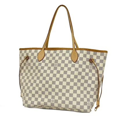 Pre-owned Louis Vuitton Neverfull Mm White Canvas Tote Bag ()