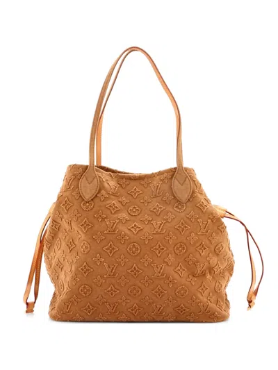 Pre-owned Louis Vuitton Neverfull Monogram Stonewashed Denim Mm Tote Bag In Brown