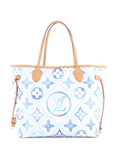 Pre-owned Louis Vuitton Neverfull Nm By The Pool Monogram Tile Canvas Mm Tote Bag In White