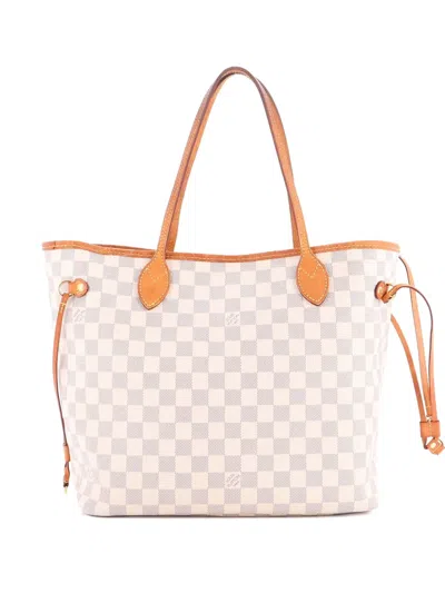 Pre-owned Louis Vuitton Neverfull Nm Damier Mm Tote Bag In White