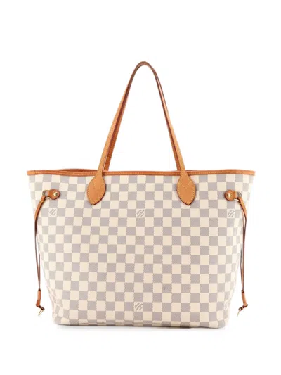 Pre-owned Louis Vuitton Neverfull Nm Damier Mm Tote Bag In White