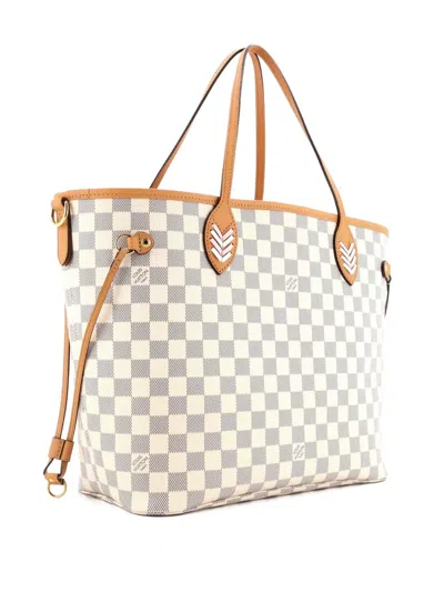 Pre-owned Louis Vuitton Neverfull Nm Damier With Braided Detail Mm Tote Bag In White