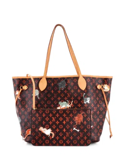 Pre-owned Louis Vuitton Neverfull Nm Limited Edition Grace Coddington Catogram Canvas Mm Tote Bag In Brown