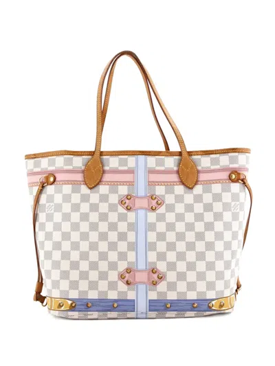 Pre-owned Louis Vuitton Neverfull Nm Tote Limited Edition Damier Summer Trunks Mm Shoulder Bag In White