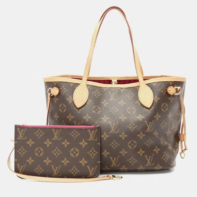 Pre-owned Louis Vuitton Neverfull Pm Brown Monogram Canvas Pivoine Shoulder Tote