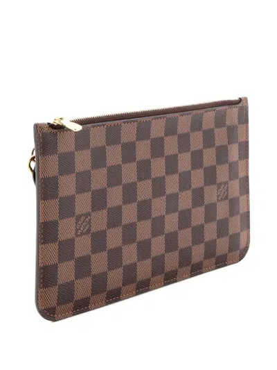 Pre-owned Louis Vuitton Neverfull Pochette Damier Large Pouch In Brown