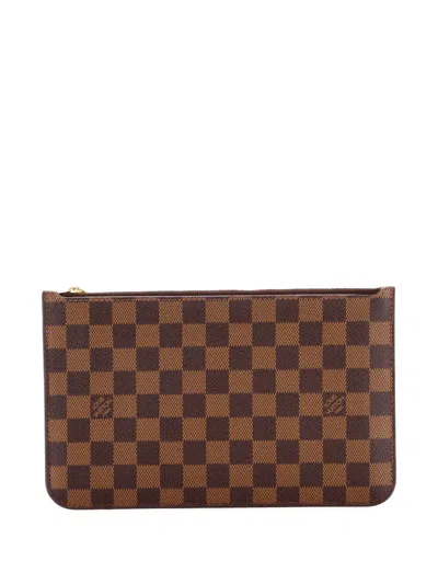 Pre-owned Louis Vuitton Neverfull Pochette Damier Large Pouch In Brown