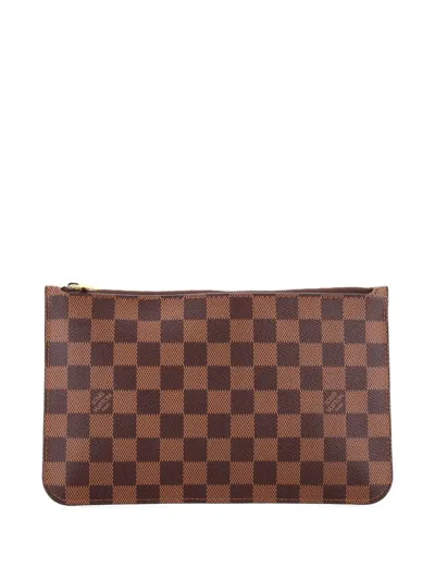 Pre-owned Louis Vuitton Neverfull Pochette Damier Large Pouch In Brown