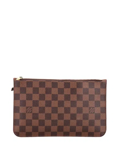 Pre-owned Louis Vuitton Neverfull Pochette Damier Large Pouch In Brown
