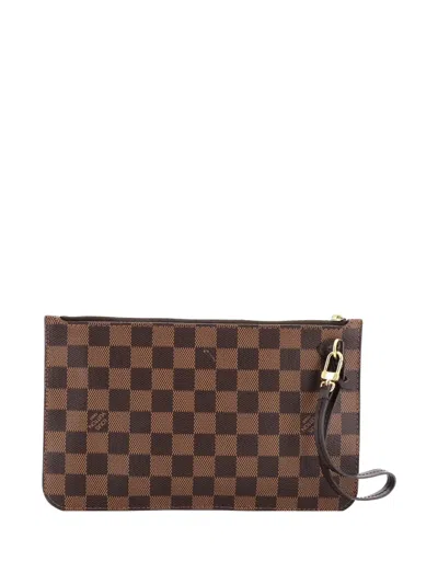 Pre-owned Louis Vuitton Neverfull Pochette Damier Large Pouch In Brown