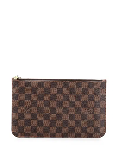 Pre-owned Louis Vuitton Neverfull Pochette Damier Large Pouch In Brown