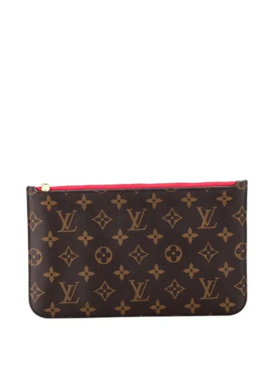Pre-owned Louis Vuitton Neverfull Pochette Damier Large Pouch In Brown