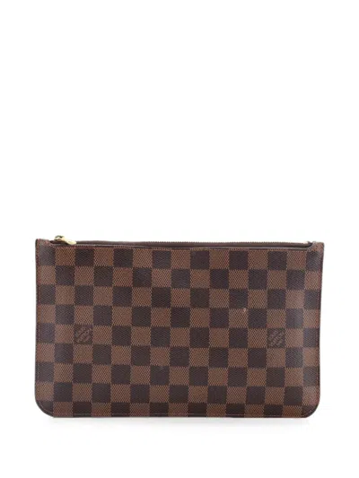 Pre-owned Louis Vuitton Neverfull Pochette Damier Large Pouch In Brown
